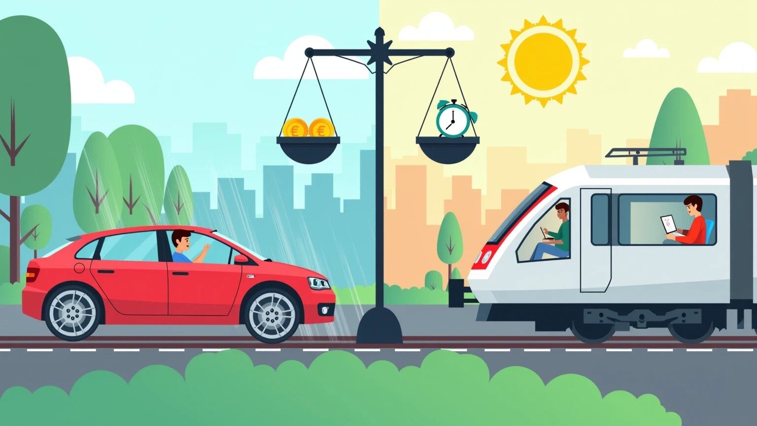 Ein dynamischer, halbrealistischer Vergleich zwischen Auto und Bahn im Pendelverkehr